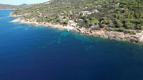 Aerial 4K orbit pan view Elba Island Italy drone Stecchi beach Tuscany  Stock Footage 213202826