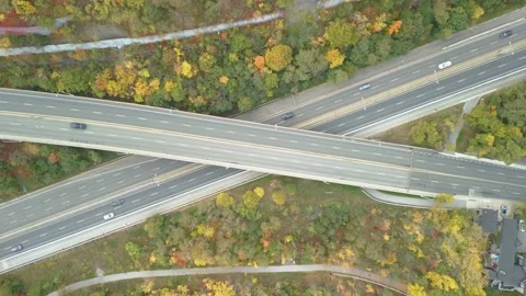 Aerial 4K overhead view of freeway with cars Stock Footage 219448113