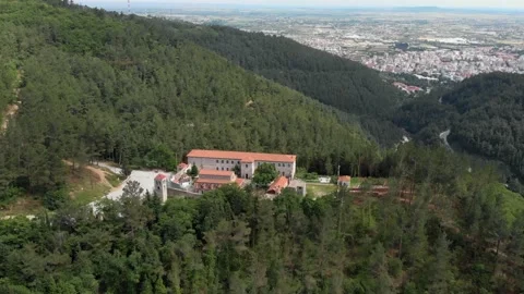 Aerial 4K panoramic shot of monastery of Panagia Kalamou in Xanthi Greece Stock Footage 131472510