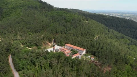 Aerial 4K panoramic shot of monastery of Panagia Kalamou Xanthi Greece Vidéo 131472970