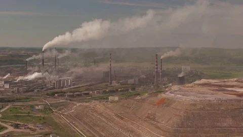 Aerial 4K: Pollution concept, Smoke or Steam from an Industrial Chimney, Thermal Stock Footage 78840328