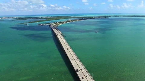 Aerial 4K Rickenbacker Causeway bridge Biscayne bay in Key Biscayne, Florida Stock Footage 56217853