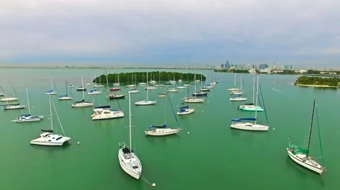 Aerial 4K Sailboats in South Florida Stock Footage 59122546
