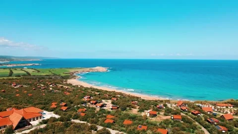 Aerial 4k Sandy Beach with crystal clear water in North Cyprus Stock-Footage 172172254