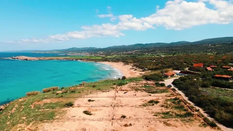 Aerial 4k Sandy Beach with crystal clear water in North Cyprus Video stock 172172343