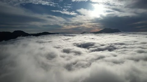 Aerial 4K Sea of Clouds Over Autumn Foliage Forest Mt Kamegamori Japan Video stock 344841257