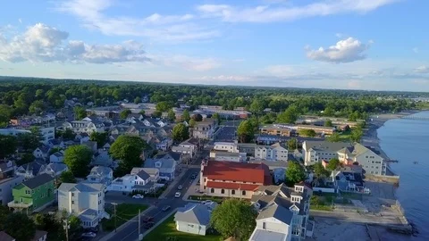 Aerial 4K Shot of E Broadway in Milford along the Coastline Video stock 112267193