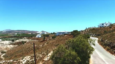 Aerial 4K Sky Top View Over Akra Mavro Vouno in Santorini Greece Stock Footage 231418812