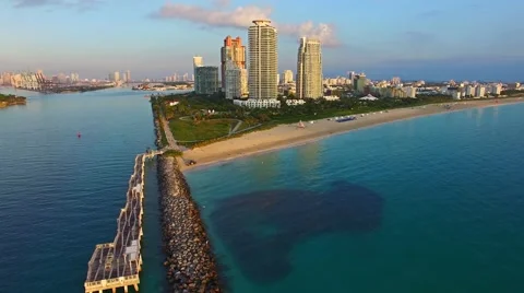 Aerial 4K Sobe South Beach sunrise in Miami Beach, Florida Stock Footage 55910341