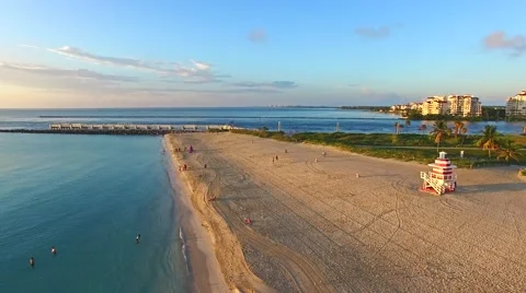 Aerial 4K Sobe South Beach sunrise in Miami Beach, Florida Stock Footage