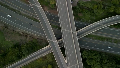 Aerial 4K top-down  video of a highway interchange Stock Footage 217209566