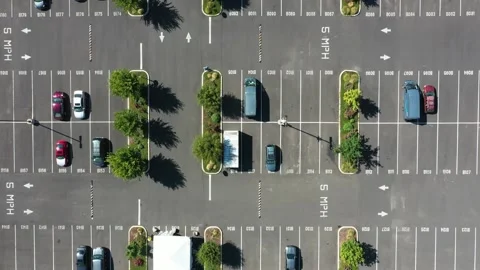 Aerial 4K top down view of a large parking lot in  busy shopping industrial area Stock-Footage 317072941
