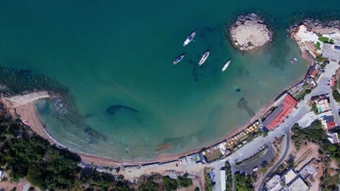 Aerial 4k top view of the beach in North Cyprus Stock Footage 172360141