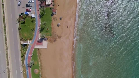 Aerial 4k top view of the Long Beach in North Cyprus Stock Footage 172415768