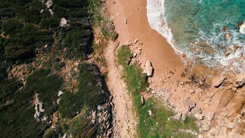 Aerial 4k Top View of sandy beach with rocks in North Cyprus 스톡 동영상 172171280