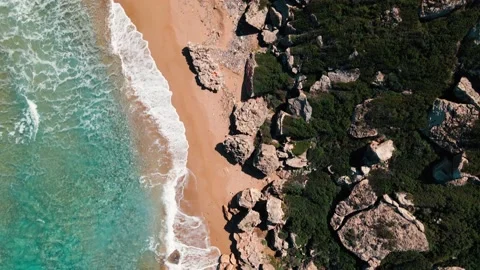 Aerial 4k Top View of sandy beach with rocks in North Cyprus Stock-Footage 172172116