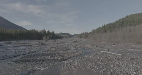 Aerial 4k Ungraded Pull-out Drone Footage Nisqually River Washington State. Stock Footage 262546683