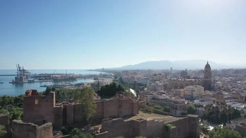 Aerial 4K video from drone to Alcazaba and Castle of Gibralfaro Malaga Stock Footage 252005166