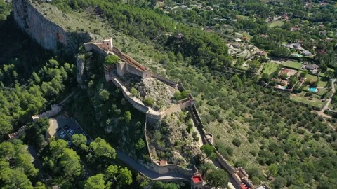 Aerial 4K video from drone to ancient famous castle of Xativa Stock Footage 166065962