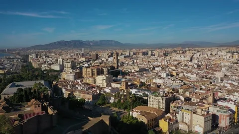 Aerial 4K video from drone to the city of Malaga and old town Malaga Stock Footage 252153659