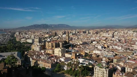 Aerial 4K video from drone to the city of Malaga and old town Malaga Stock Footage 252153680