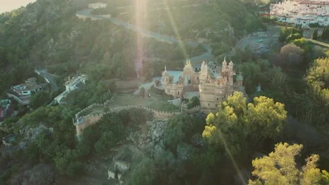 Aerial 4K video from drone to Colomares Monument Castle Benalmadena Stock Footage 183925853