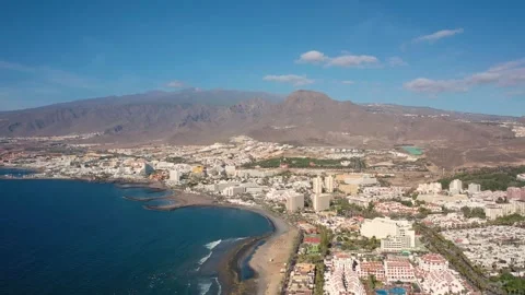 Aerial 4K video from drone to de Tenerife and beachs .Canary islands, Spain Stock Footage 258002447