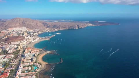 Aerial 4K video from drone to de Tenerife and beachs .Canary islands, Spain Stock Footage 258002548