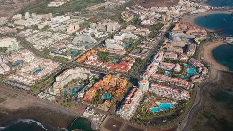Aerial 4K video from drone to de Tenerife and beachs .Canary islands, Spain Stock Footage 258002665