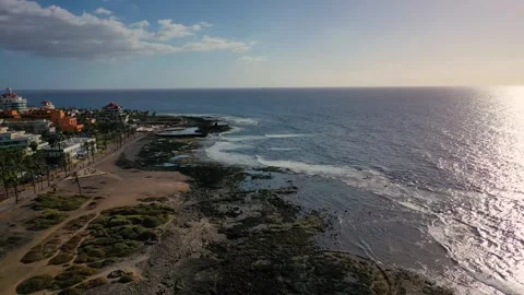Aerial 4K video from drone to de Tenerife and beachs .Canary islands, Spain Stock Footage 258002682