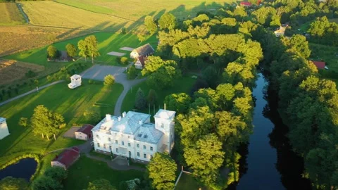 Aerial 4K video from drone to Igate Castle .Limbazi, Latvia. (Series) Stock Footage 299175578