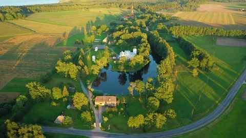 Aerial 4K video from drone to Igate Castle .Limbazi, Latvia. (Series) Stock Footage 299175907