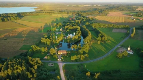 Aerial 4K video from drone to Igate Castle .Limbazi, Latvia. (Series) Stock Footage 299176024