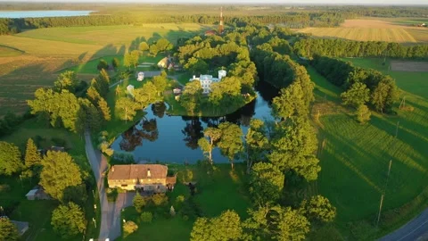 Aerial 4K video from drone to Igate Castle .Limbazi, Latvia. (Series) Stock Footage 299176178