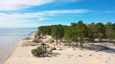 Aerial 4K video from a drone to Kolka cape, Baltic sea, Latvia. Stock Footage 336782102