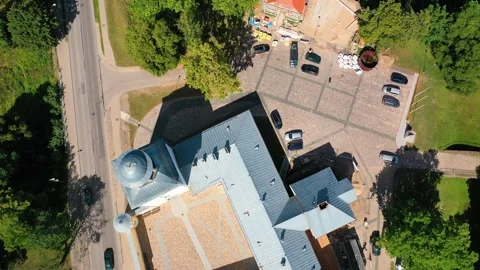 Aerial 4K video from drone to Krustpils medieval castle.Latvia Stock Footage 266161417