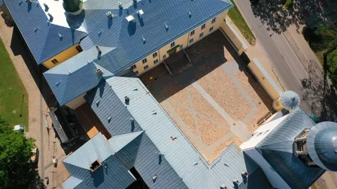 Aerial 4K video from drone to Krustpils medieval castle.Latvia Stock Footage 266161461