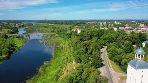 Aerial 4K video from drone to Krustpils medieval castle.Latvia Vídeos de archivo 266161559