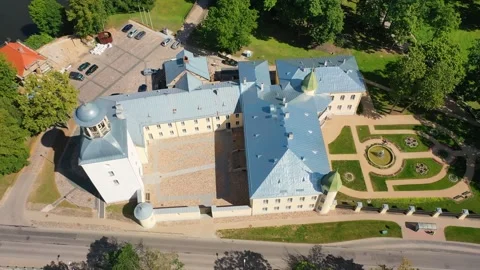 Aerial 4K video from drone to Krustpils medieval castle.Latvia Stock Footage 266161592