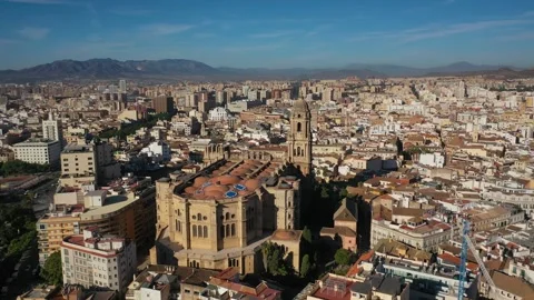 Aerial 4K video from drone to Malaga Cathedral,Spain Stock Footage 252153625
