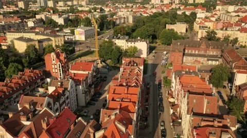 Aerial 4K video from drone to of old town of Elblag in Poland Stock Footage 172459996