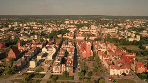 Aerial 4K video from drone to of old town of Elblag in Poland Stock Footage 172460049