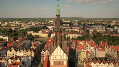 Aerial 4K video from drone to of old town of Elblag in Poland Stock Footage 172460060