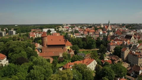 Aerial 4K video from drone to of old town of Olsztyn.Poland Stock Footage 189274468