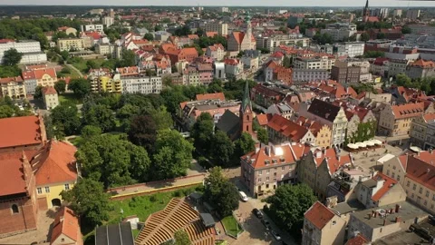 Aerial 4K video from drone to of old town of Olsztyn.Poland Stock Footage 189276676