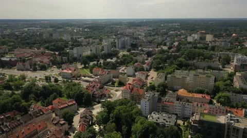 Aerial 4K video from drone to of old town of Olsztyn.Poland Stock Footage 189277145
