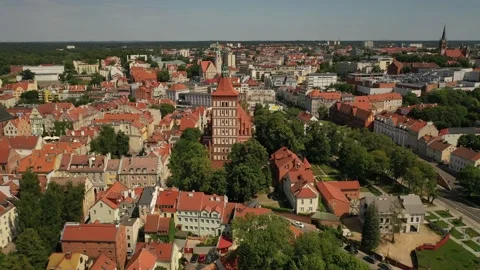 Aerial 4K video from drone to of old town of Olsztyn.Poland Stock Footage 189277294
