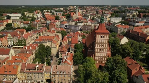Aerial 4K video from drone to of old town of Olsztyn.Poland Stock Footage 189277470