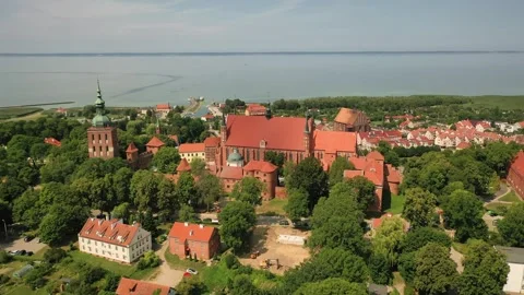 Aerial 4K video from drone to of old town of Frombork Stock Footage 189631970