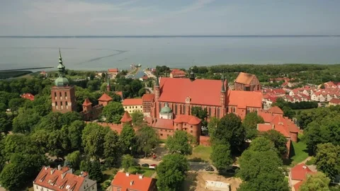 Aerial 4K video from drone to of old town of Frombork Stock Footage 189632023